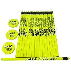 Vintage 90s Yellow D.A.R.E. Say No To Drugs Pencils & Erasers - 20 Pieces - DARE